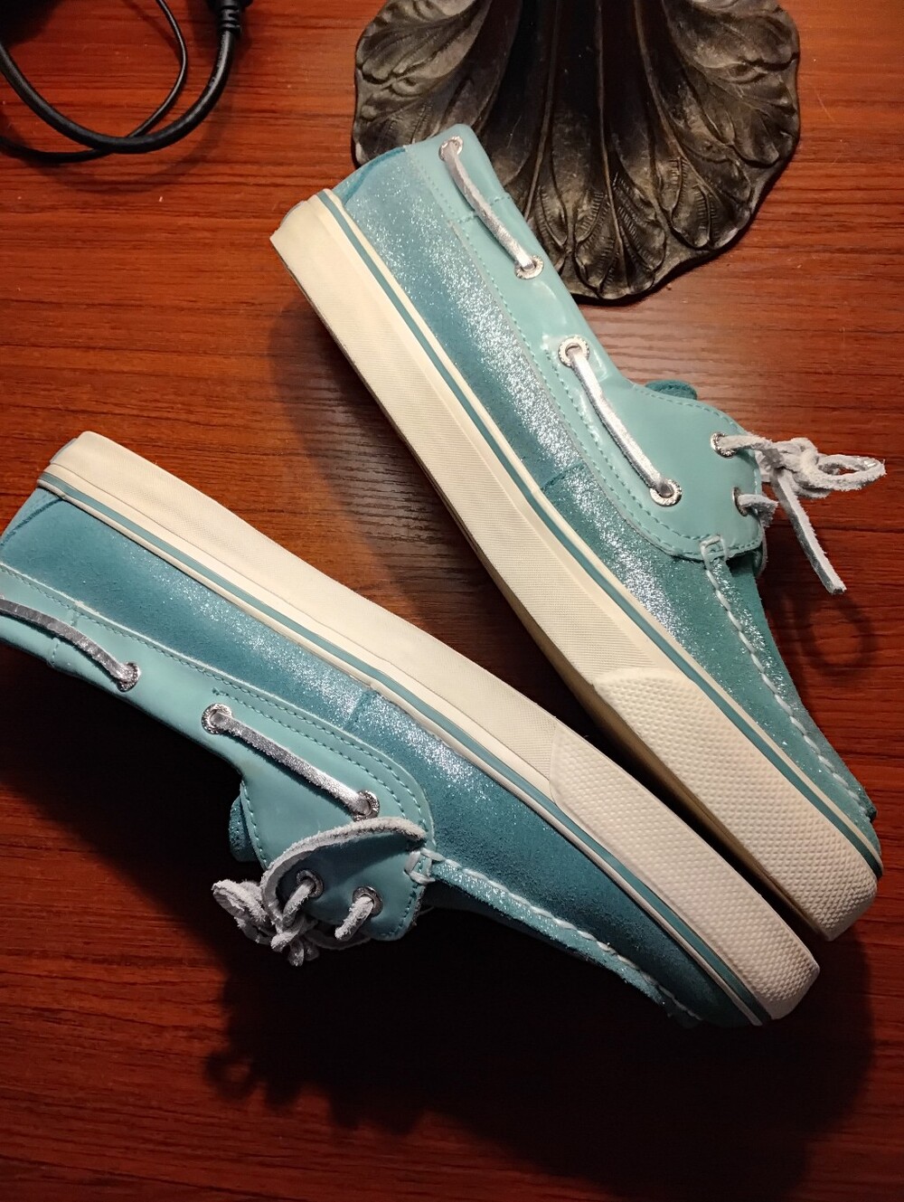 Sperry Women's size 10 colorful Blue Glitter Boat Shoes sneakers slip on